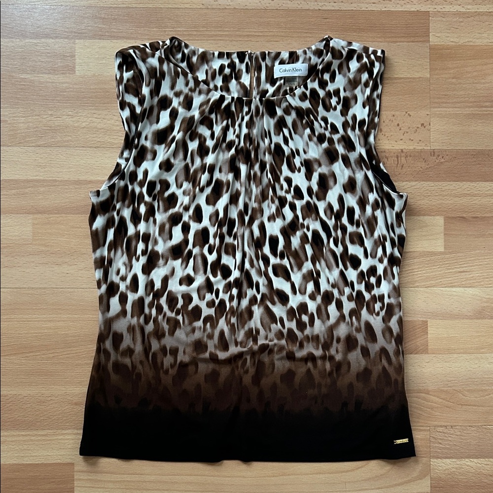 Calvin Klein Animal Print Sleeveless Blouse - Brown and Black